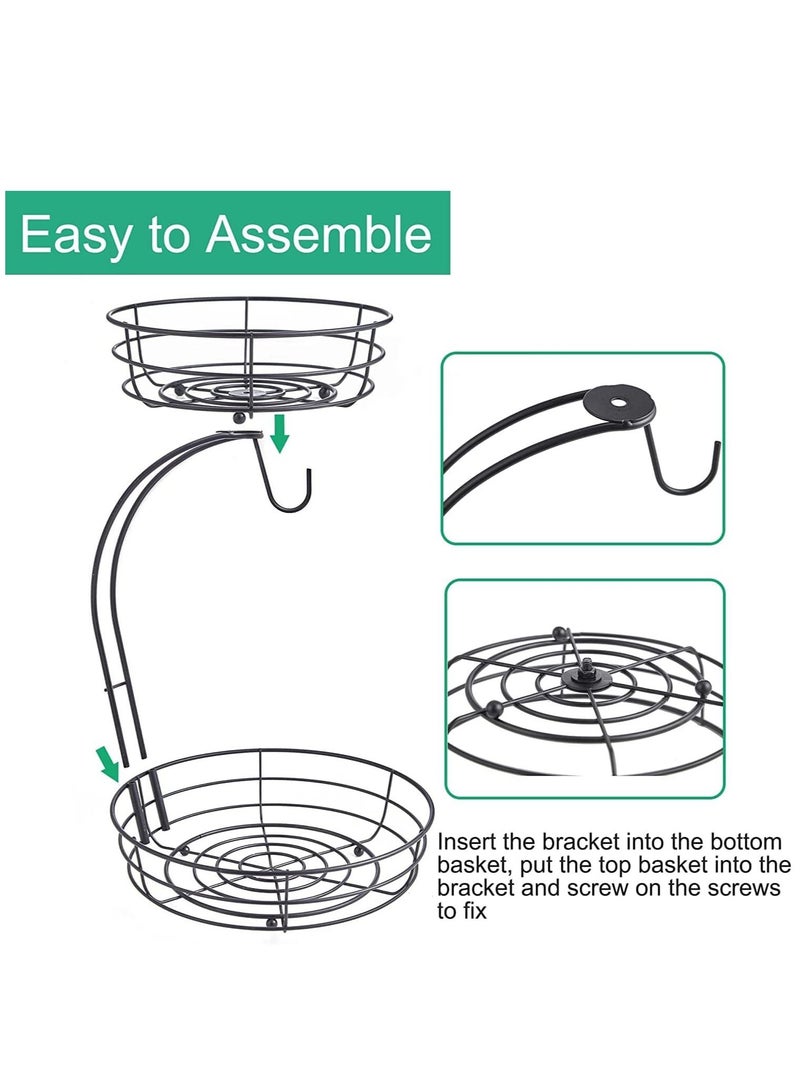2 Tier Detachable Large Capacity Countertop Fruit Basket Storage and Vegetables Rack Bread Display with Banana Hanger - Image 4